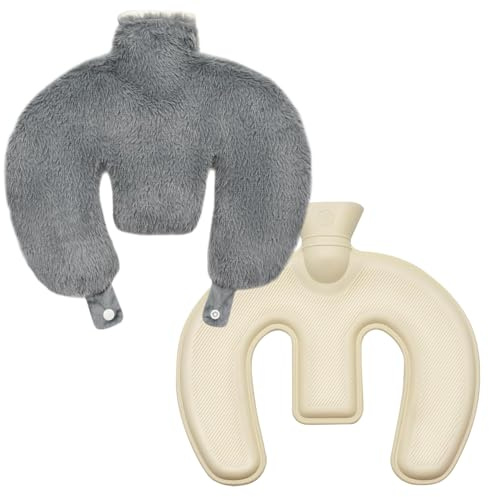 KBIBCK Nackenwärmflasche, 1L U-Förmige Wärmflasche Nacken Schulter mit Weichem Bezug, Auslaufsicher und Waschbar, Nacken Wärmekissen, Geschenk für Frauen Mutter Vater