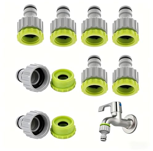 Juego de 8 Piezas de adaptadores para grifos 2 en 1, Conectores de Manguera de plástico de 1/2 Pulgada y 3/4 Pulgada, Conectores universales para mangueras de jardín, Aptos para grifos