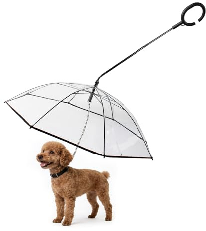 Namsan Transparenter Hunde Regenschirm für Kleine Hunde - Wasserdicht Welpen-Regenschirme mit C-förmigem Griff & Kette für Regen/Schnee Spaziergänge