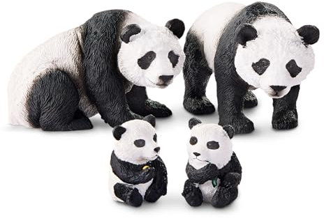 Terra Panda Familie Tiere Figuren – 2 große Pandas und 2 Babys – Tierfiguren Spielzeug für Kinder ab 3 Jahren (4 Teile)