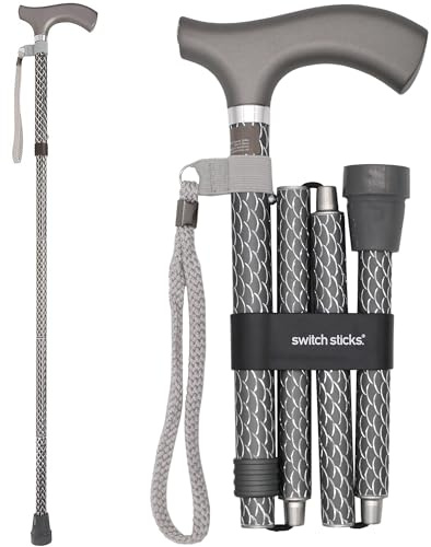 Switch Sticks Luxuriöser Gehstock mit Gravurmuster Graphit Gehstock, höhenverstellbar und zusammenklappbar