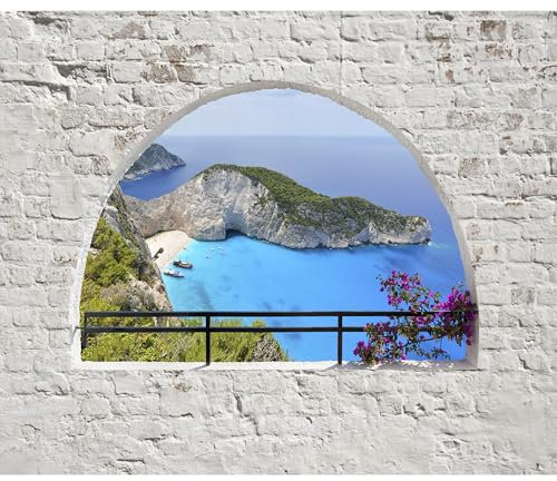 decomonkey Fototapete Natur Landschaft 350x256 cm XL Tapete Wandbild Wandbild Bild Fototapete Tapeten Wandtapete Wandtapete Steinwand Stein Fensterblick