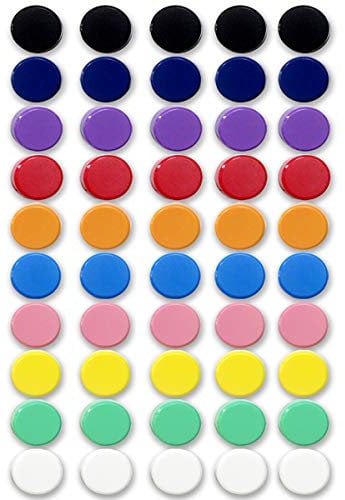 Qualsen Fridge Magnets, Whiteboard Magnets, 50 PCS Strong Magnet,Colorful Small Magnets for Whiteboard, Round Mini Magnets for Crafts, Magnetic Whiteboard, Kitchen, Office, School (10 Colors)