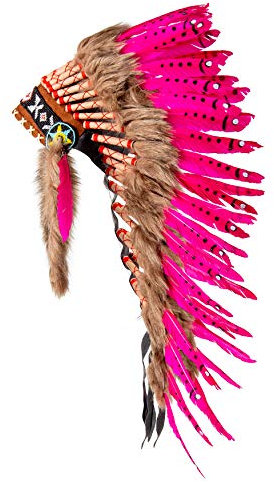 Pink Pineapple Traditioneller Indianer Inspirierter Kopfschmuck handgefertigt im traditionellen Stil Nordamerikanischer Indianer - Mittlere Länge - Fuchsie