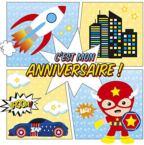 Clairefontaine 20034C – ein Einladungs-Set zum Geburtstag, bestehend aus 8 einfachen Karten, 11,6 x 11,6 cm + 8 Umschlägen 12 x 12 cm, Super Helden