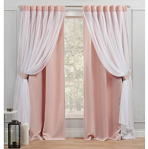 Exclusive Home Curtains Catarina - Tende a pannelli oscuranti, a strati, con passanti nascosti, 132 x 213 cm, rosa cipria