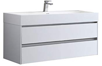 StoneArt Badmöbel Set mit Mineralguss Waschbecken und Unterschrank Waschtisch als Einzel- oder Doppelwaschbecken mit Unterschrank ohne Armaturen Mailand ML-1000 weiß glänzend 100cm