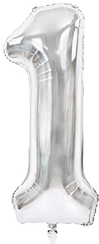 TONIFUL 40 Inch Silver Large Numbers Balloons 0-9, Number 1 Digit 1 Helium Balloons, Foil Mylar Big Number Balloons for Birthday Party Anniversary Supplies Decorations