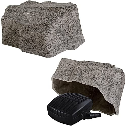 GARTENDEK Kunstfelsen Für Garten Abdeckung Für Poolpumpe Sandfilteranlage Gullideckel Dekosteine Felsen Für Schachtabdeckung - Hohler Deko Steine groß Für Schachtdeckel Abdeckstein Ø33 cm S-04 Grau