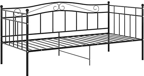 vidaXL Schlafsofa Bettgestell Tagesbett Metallbett Bettsofa Einzelbett Bett Gästebett Sofabett Sofa Couch Jugendbett Schwarz Metall 90x200cm