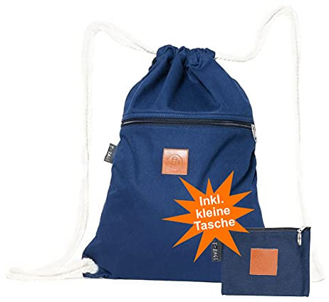 T-bags Turnbeutel Damen Herren Stoffbeutel mit Kordelzug - Kosmetiktasche Klein für Handtasche Stoff - Sportbeutel Baumwolle Kinder - Rucksack Set mit Geldbörse (Dunkel Blau)