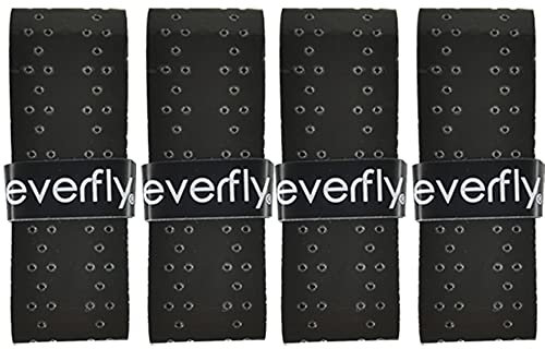 EVERFLY Overgrips Padel Lisos/Perforados - Set 4 Uds Negro - Grip Antideslizantes Tenis Bádminton Squash - Sobreempuñadura Wrap Absorbente - Cintas de Agarre para Mangos de Palas Raquetas (Perforados)