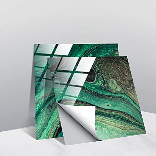 Hiseng 10 Pezzi Pellicole adesive per Mobili e Pareti, Hiser Impermeabile Mosaico Marmo Stile Adesivo da Parete Formato Autoadesivo Rotoli Carta per Cucina Bagno Casa Decorativo (Marmo Verde,20x20cm)