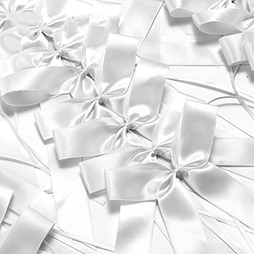 50 STK Autoschleifen Antennenschleifen,Handgemacht Satinband Deko Schleifen Auto Schmuck Braut Paar Dekoration Autoschmuck Hochzeitsschleifen für Hochzeit Party Geburtstag Geschenkenverpackung,Weiß