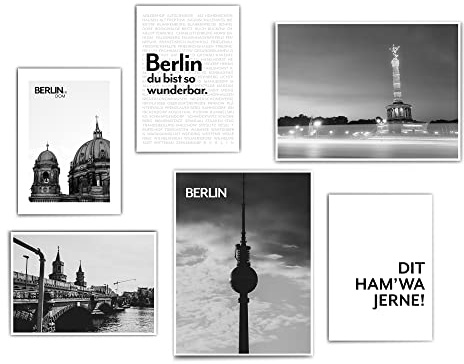 Berlin Poster - Wohnzimmer Bilder Set für Berliner - Geschenk Idee zum Einzug/Umzug - Hauptstadt - ohne Rahmen (Berlin SW #2)