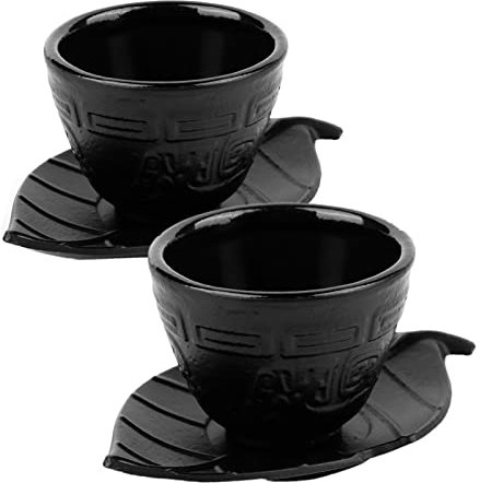 Agatige Cast Iron Teacup Set with Coaster Japanese Retro Tea Cups and Saucers 2 Sets