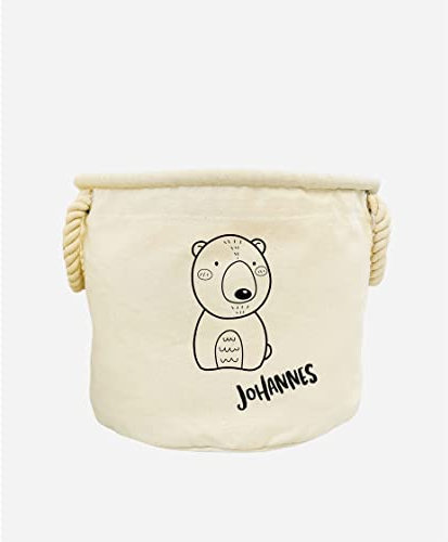 Svanhilde Spielzeugkorb mit Motiv Tiere & Name | Kinder-Zimmer Aufbewahrungskorb Wäschekorb personalisiert | Baumwolle (Bär)