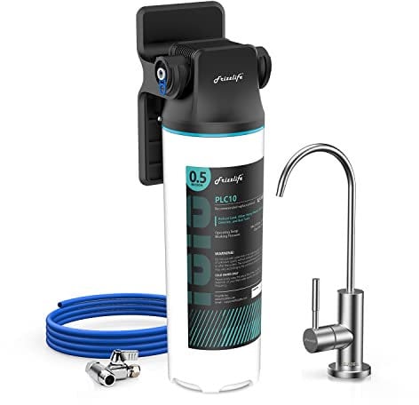 Frizzlife SW10F unter Waschbecken Wasserfilter mit gebürstetem Nickel Wasserhahn, NSF/ANSI 53&42 zertifiziert, reduziert 99,99% Blei, Chlor, schlechten Geschmack & Geruch, 8K Gallonen, 0,5 Mikron