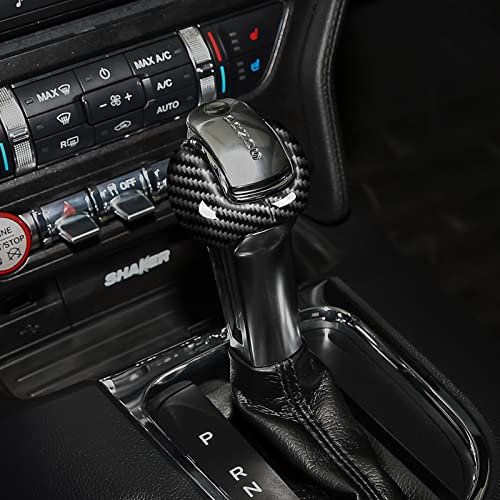 KUNGKIC Kohlefaser Auto Abdeckung Schalthebelknauf Dekoration Aufkleber Zubehör Carbon Fiber Gear Shift Knob Cover Instrument Trim für Ford Mustang 2015-2022 accessories Schwarz