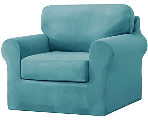 GEBIN 3 Set Stretch Sofabezug, Weich Velvet Schonbezug für 1-Sitzer-Couch mit Separate Rückenlehnen und Kissen Sofahusse mit elastischem Boden Sofahusse Schutz (Türkis,1-Sitzer)