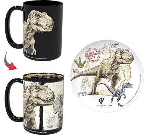 Zak Designs Jurassic World Dominion Movie Keramikbecher-Set mit Farbwechsel, für Kaffee, Tee, Frühstück oder Dessert, mit einzigartigem wärmereaktivem Kunstwerk (2-teilig, BPA-frei)