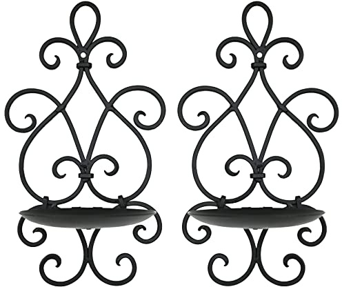 Remenna Metal Wall Candle Sconce Holder Set of 2 Hanging Wall Mounted Candle Sconces Holder, Wall Sconces Decor for Bedroom Dining Room, Black 10inch×6inch