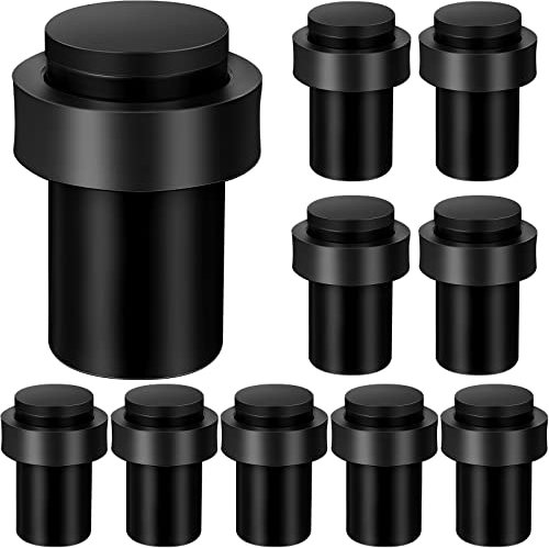 Chumia Türstopper, Bodenmontage, Edelstahl, zylindrisch, Bodentürstopper, modern, dekorativ, Gummi, Türhalter, Wandschutz, Türstopper für die Unterseite oder Oberseite der Tür, Schwarz, 10 Stück
