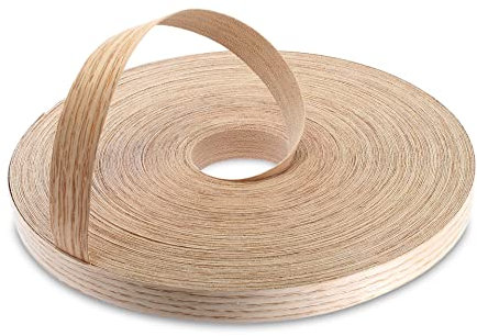 WoodPress® Cinta adhesiva para bordes de madera de roble rojo real de 22 mm – rollo de 50 m – Aplicación de madera termoadhesiva