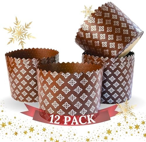 12 oz Easter Bread Forms Paska Mold | 12 pcs | Brown Panettone Paper Baking Molds - Universal | Brown Design W 4.3 x H 3.3-In