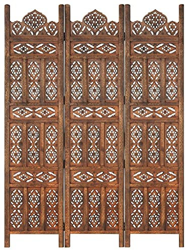 vidaXL Mangoholz Massiv Raumteiler 3-TLG. Handgeschnitzt Klappbar Trennwand Paravent Spanische Wand Umkleide Sichtschutz Braun 120x165cm
