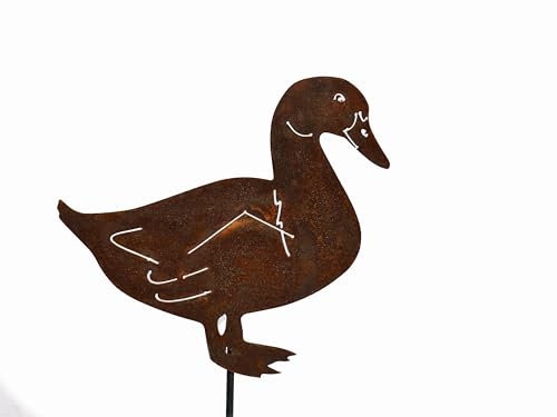 D&L Lasertec Edelrost Gartenstecker Ente Rost, mit Stab