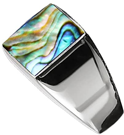 Solid 925 Sterling Silver Ring for Men, Genuine Abalone Shell Square 12MM Gemstone Signet Ring, Unique Handcrafted Jewelry