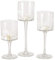 BOLTZE 3tlg Set Windlicht Nordy I klar mit Häusern & Herzen in Weiß I Höhe 20cm, 25cm & 30cm I Teelichthalter auf Fuß I Tisch-Deko, Herbst, Winter I Kerzenständer aus Glas, Kerzenhalter