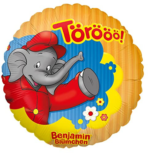 Party Factory `Törööö!´, Benjamin Blümchen Folienballon, orange, Ø45cm, Heliumballon sprechender Elefant zum Geburtstag
