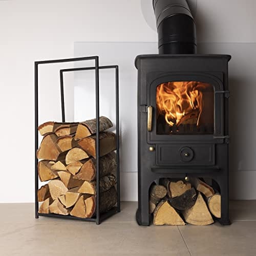 Charles Bentley Log Holder, Snug, Dogwood Log Holder, Iron, Solid Base, Tall Frame, Black Matte, Contemporary Design, Log Storage, Fireplace, 10KG Log Capacity, Wood Storage, Fireside (80x35.5x25cm)