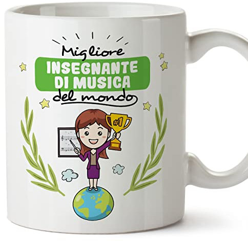 Mugffins Tazza in ceramica per INSEGNANTE DI MUSICA donna 11 oz / 350 ml - In italiano - Migliore del Mondo - Idea regalo per compleanno, anniversario, natale, laurea