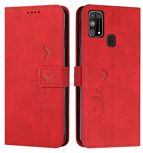 EATCYE Cover per Samsung Galaxy M31S, Flip Libro Libretto Custodia in Pelle PU per Samsung Galaxy M31S [Protezione Completa] [Slot per Scheda] [Funzione di Supporto] (#Rosso)