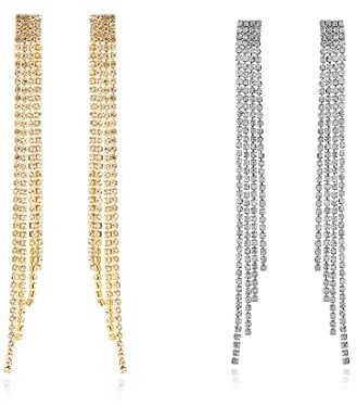 2 Paar Ohrringe, Damen Schmuck Strass Quaste Ohrringe Brautschmuck Quaste Ohrringe (Silber und Gold)