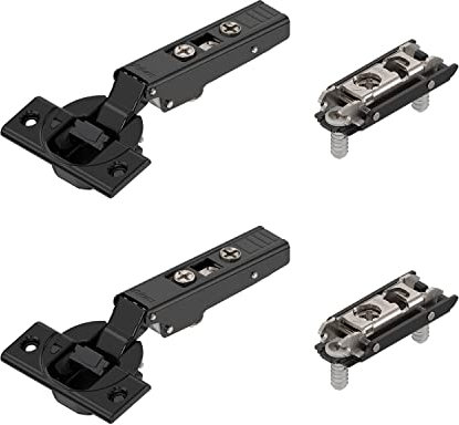 2 x siwitec Blum CLIP top BLUMOTION 110° Scharnier zum Anschrauben mit Feder, Softclose, Onyxschwarz, Eckanschlag inkl. geraden Exzenter-Montageplatten