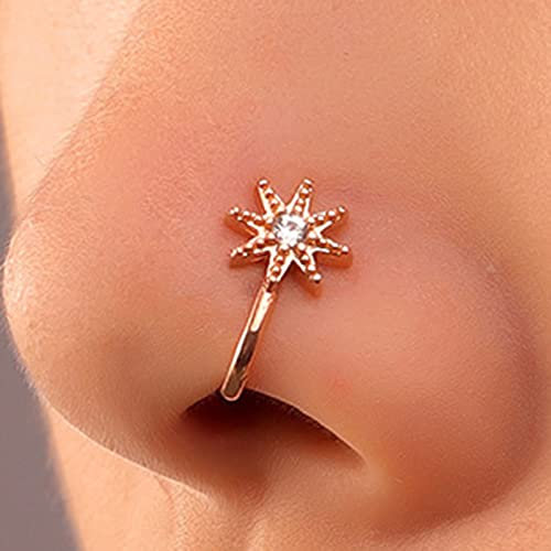 Wendalern Kristall Stern Gefälschte Nase Ring Gold Gefälschte Septum Ringe Zirkon Geometrie Nase Manschette Winzigen U-förmigen Clip Auf Nase Ring Biegsam Nicht Piercing Nase Schmuck Für Frauen