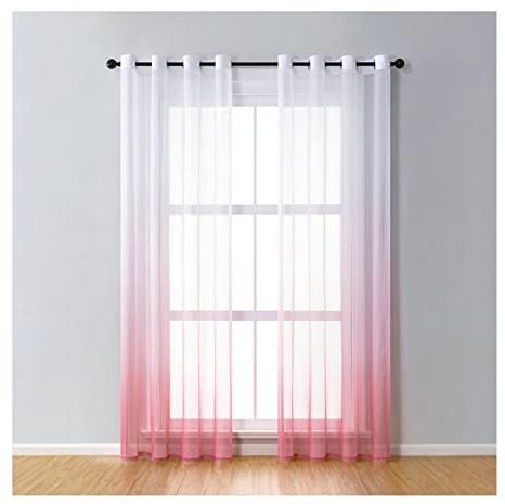 Homxi Rideau 2 Panneau Rideaux Transparents Salon 2 x 132Wx214L CM,Rideau Fenêtre Voilage Rose Blanc Degradé Rideau avec Oeillets