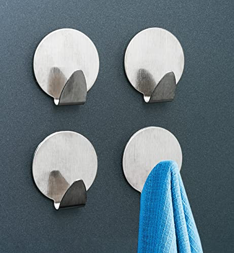 IPEA Round Metal Adhesive Hooks for Bathroom and Kitchen - 4 Pieces - Wall Stickers Hangers for Objects, Clothes Hangers, Towel Rack - Home Wall Hook - Metallic Color