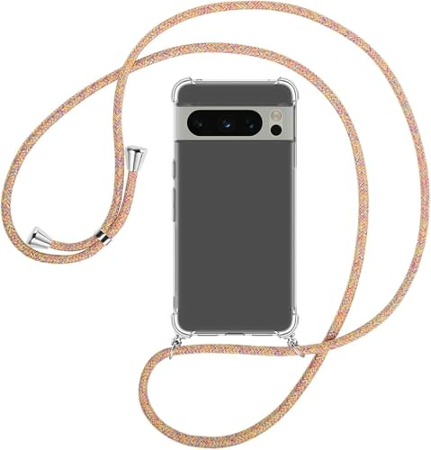 Sewutoyu Handykette kompatibel mit Google Pixel 8 Pro Hülle,Handyhülle Transparent Silikon Schutzhülle - Necklace Hülle mit Band Handy-Kette Fallschutzhülle Schnur Kette zum Umhängen Case,Rainbow