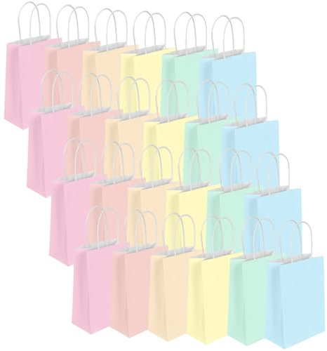 LOCCY 24 Stück Papiertüten mit Henkel, 6 Farben 16x8x22CM Bunt Papiertüten Geschenktüten aus Kraftpapier Mitgebseltüten Candy Tüten für Kindergeburtstag, Hochzeiten, Weihnachten Partys, Feiern