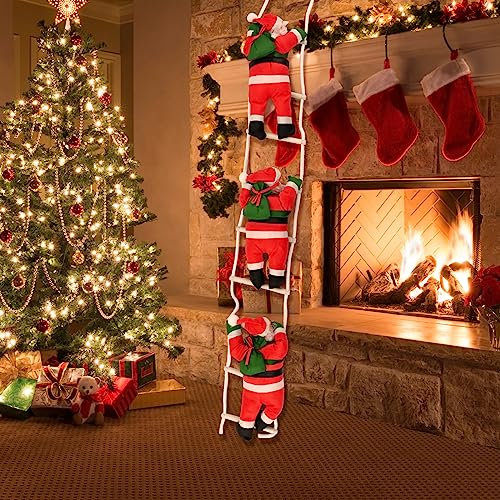 Bekecidi Noël 3 Personne Échelle Père Noël Ornement, Escalade Tissu Non Tissé Père Noël avec Corde d'escalade pour La Décoration Intérieure Cheminée Décoration De Sapin De Noël Fournitures De Noël