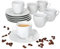 MamboCat Lotta Lot de 6 tasses à expresso avec soucoupes pour 6 personnes I Service en porcelaine blanche pour petit-déjeuner et café I 6 petites tasses de 80 ml et soucoupes I Vaisselle élégante pour
