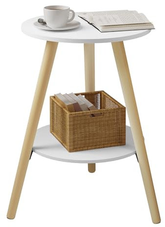 EUGAD Table Basse Ronde, Table d'Appoint à 2 Étages, en Bois Massif et MDF, 38x38x55 cm