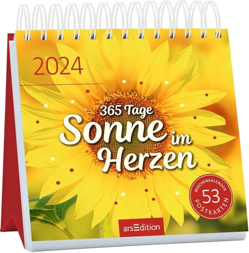 Harenberg 365 Tage Sonne im Herzen - Kalender 2024 - arsEdition-Verlag - Wochenkalender - Postkartenkalender mit 53 Postkarten für gute Laune und Lebensfreude - 17 cm x 17 cm