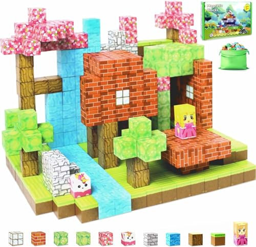 Yolla Loos Magnetische Bausteine 70 PCS Build Mine Magnete Welt World Set, Magnetisches Spielzeug für Jungen und Mädchen im Alter von 3