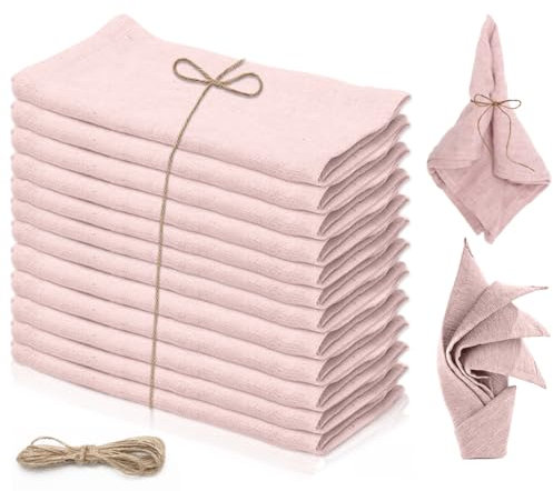 Gohytal Stoffservietten,Leinenservietten Wiederverwendbare,12er Set Nachhaltige Leinen Servietten Stoff,Abwaschbare Servietten Tischdekoration für Küche Geburtstag Party Cafe Restaurant (Sakura Rosa)
